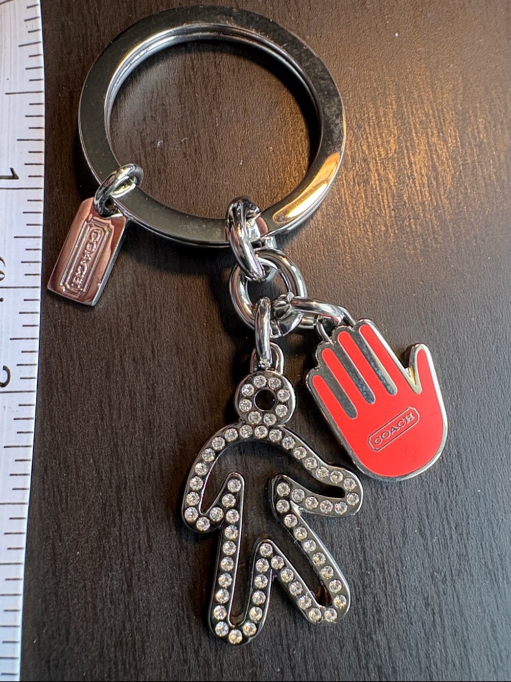 Coach Red Hand & Crystal-Studded Figure Key Ring